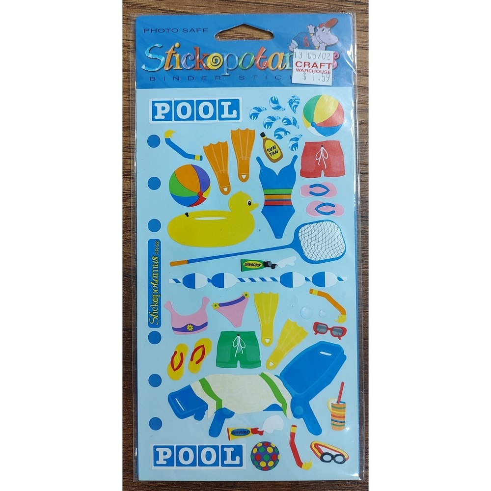 Vtg Stickopotamus Binder Stickers Pool Summer Vacation Scrapbooking Journal S65